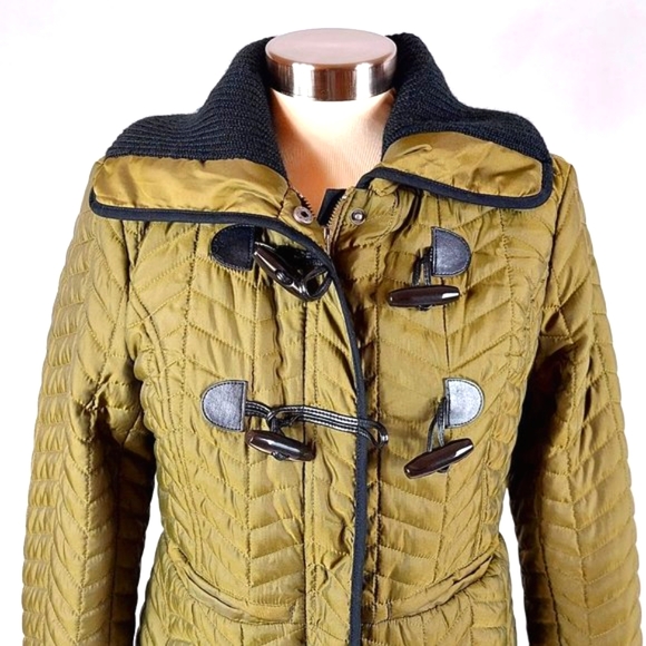 Anthropologie Cartonnier Olive Quilted Light Puffer Zip Snap Jacket - Picture 2 of 13